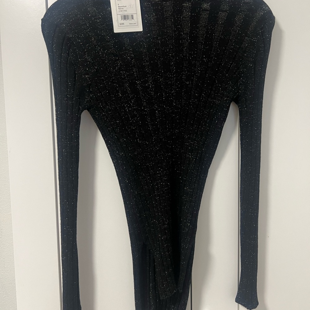 Theory Black and Gold Ribbed Top